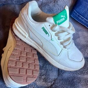 Puma White Sneakers with Green Highlights